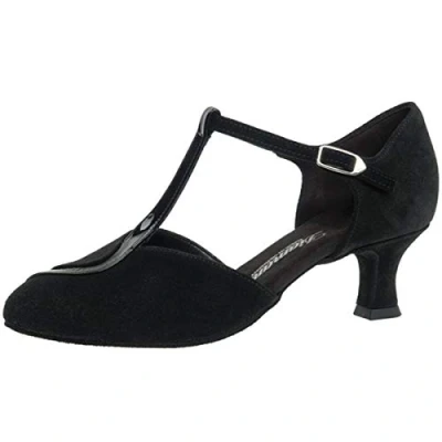Afbeelding van Diamant 068 069 008 Dames dansschoenen Brede Pasvorm Gesloten voorkant Zwart Suède/Lakleer 5cm Hak Tstrap Flexibele suede zool Voor bredere voeten Gesp met druksluiting Ballroom, Tango, Social 40.5