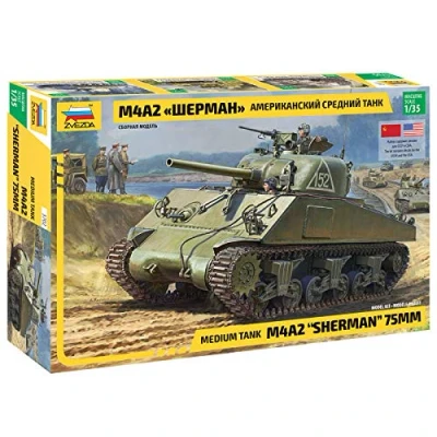 Afbeelding van 1:35 Zvezda 3702 M4 A2 Sherman Tank Plastic Modelbouwpakket