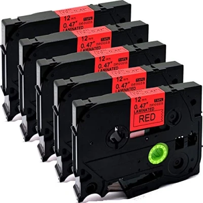 Afbeelding van Neouza 5PK Compatibel met Brother P Touch gelamineerde Tze Tz Label Tape Cartridge 12 mm x 8 m (TZe 431 zwart op rood)
