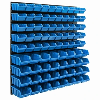 Afbeelding van Wandopbergsysteem 770 x 780 mm, 82 delige box, stapelbakken, opbergrek, extra sterke wandplaten, uitbreidbaar rek, werkplaatsrek, wandrek