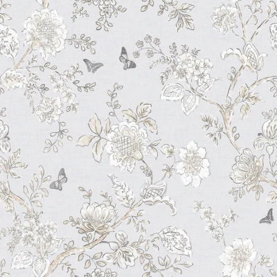 Afbeelding van Homestyle Behangpapier Bloemen Behang Grijs / Blauw 0,53 x 10 M.