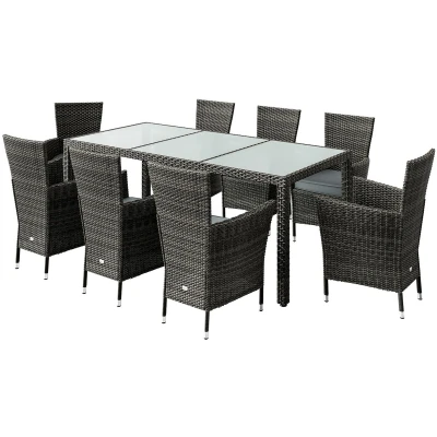 Afbeelding van Casaria Polyrattan Tuinset Tafel Glas Kussens 190x90x75 Grijs