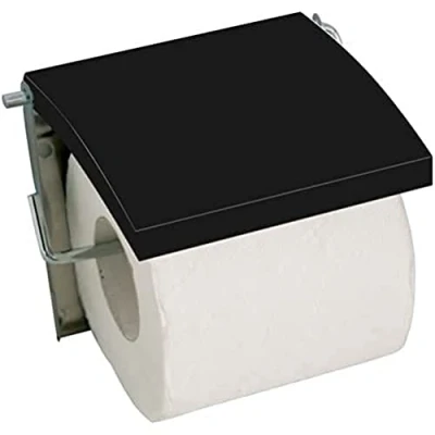 Afbeelding van MSV Toiletrolhouder voor wand/muur Metaal en MDF hout klepje zwart