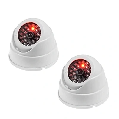 Afbeelding van JZK Set van 2 valse CCTV bewakingskoepels voor binnen en buiten, met knipperende led, echte imitatie veiligheid thuis, wit