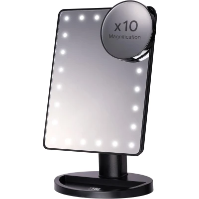 Afbeelding van H&amp;S Make up spiegel met heldere ledverlichting Verstelbare makeup verlichting tot 180 graden ronde spotspiegel 10 voudige vergroting Zwart