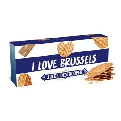 Afbeelding van Jules Destrooper Natuurboterwafels &quot;I love Brussels / J&#039;aime Bruxelles&quot; 2 dozen met Belgische koekjes 100g x