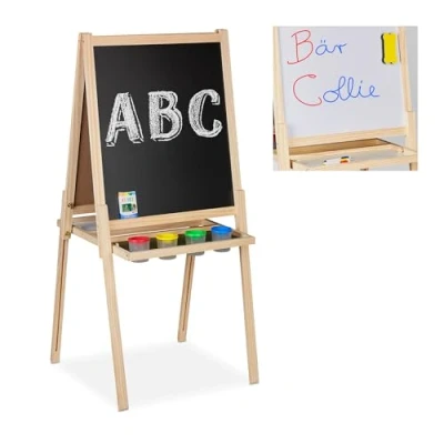 Afbeelding van Relaxdays krijtbord staand accessoires tekenbord kinderen schoolbord whiteboard
