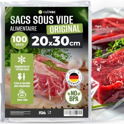 Afbeelding van culivac 100 vacuümzakken voor levensmiddelen, 20 x 30 cm, standaard, vacuümapparaat van alle merken in vacuüm, conservering, bladentas, diepvrieszak, koken
