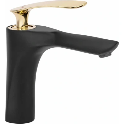 Afbeelding van REA Orbit Wastafelkraan/ Mengkraan Opbouw Laag Model Mat Zwart/ Glans Goud