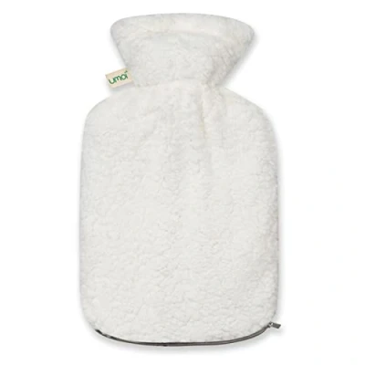 Afbeelding van Premium warmwaterkruik 2 liter natuurlijk rubber met knuffelige teddy overtrek extra binnenvoering en ritssluiting, bedfles, BS1970:2012 gecertificeerd (wit)