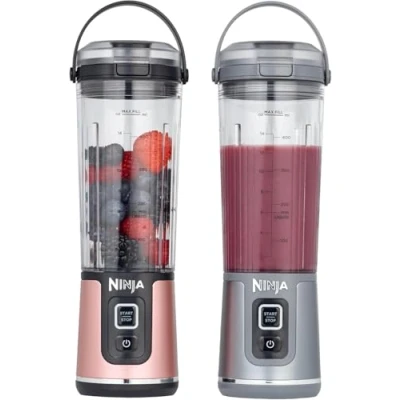 Afbeelding van Ninja Blast BC151UKEUGV 2 x 530 ml draagbare blender, lekvrij deksel en schenktuit, draadloos, oplaadbaar, smoothies, eiwitshakes, slushakes, roségoud metallic zilver