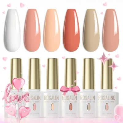 Afbeelding van ROSALIND set nagellak, semi permanent, wit, roze, nude, bruin, 6 kleuren, UV, LED, soak off, gel, French manicure, ml