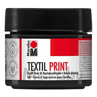 Afbeelding van Marabu 17030050974 textiel print zwart lamp 100 ml, inkt op waterbasis, geurloos en lichtecht, lange open tijd, voor licht donker