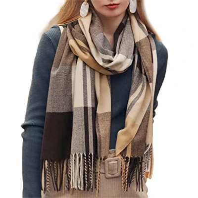 Afbeelding van Bakicey Sjaal voor dames, stola, meisjes, sjaal, Pashmina, geruite wol, mode, plaid, oversized, sjawl, cardigan, kasjmier, warm, herfst, winter, gebreide jas, poncho&#039;s en capes, C