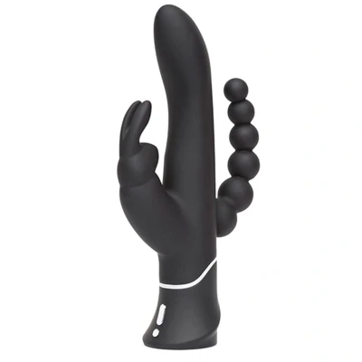 Afbeelding van HAPPY Rabbit Driedubbele Curve Vibrator Zwart GRATIS TOY bij iedere bestelling v.a. 40,