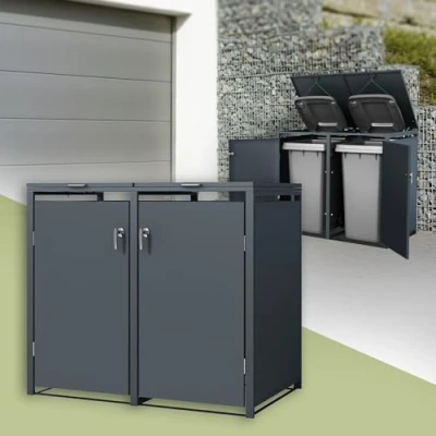 Afbeelding van Afvalbox voor 2 afvalemmers tot 240 liter antraciet staal ML design