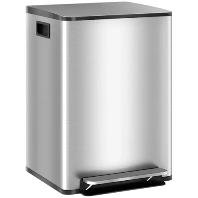 Afbeelding van HOMCOM Keukenafvalemmer, 2 x 20 l, pedaalemmer, vakken, roestvrij staal met softclose deksel, afneembare emmers, 41,8 36,7 58 cm, zilver