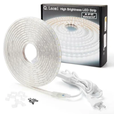 Afbeelding van ledstrip, 5 meter, IP65, waterdicht, 220 V, 230 ledstrip met schakelaar, koud wit