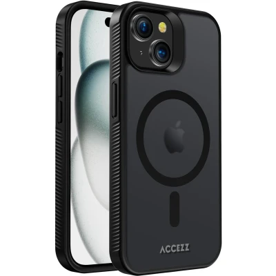 Afbeelding van Accezz Hoesje Geschikt voor iPhone 15 Rugged Frosted Backcover MagSafe Zwart