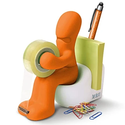 Afbeelding van Le Butt Station Kantoorbenodigdheden Leuke Lintdispenser Houder voor met Lintrol, Paperclips, Kleefbriefjes en Pen (Oranje)
