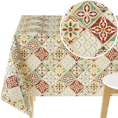 Afbeelding van KP HOME rechthoekig tafelkleed van waterdicht pvc, motief Lissabon ruiten, kunststof, gemakkelijk te reinigen, 300 x 140 cm