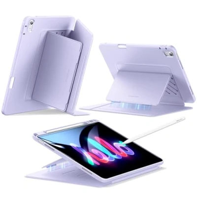 Afbeelding van ESR beschermhoes voor iPad Air 13 inch (2025/2024), verticale standhoes, meerdere steunhoeken, ultra stabiele met penhouder, Flip serie, paars