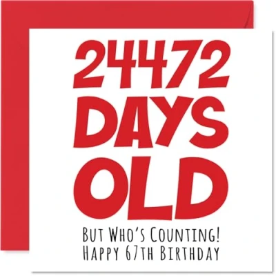 Afbeelding van 67 jaar verjaardagskaart voor mannen en vrouwen 24472 dagen grappige volwassenen jaar, zeventig verjaardag broer, zus, opa, mama, papa, 145 mm x