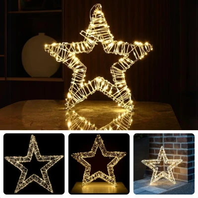 Afbeelding van Cheqo® Verlichte LED Kerstster Kerstfiguur Kerstdecoratie Kerst Ster 960 Timer 38 cm Warm Wit Voor Binnen en Buiten