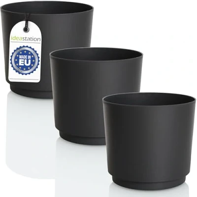 Afbeelding van idea station MATA Set van 3 bloempotten 14,5 cm 1,8 liter antraciet onbreekbaar kunststof potten voor verschillende planten, bloemen matte plantenbakken binnen en buiten