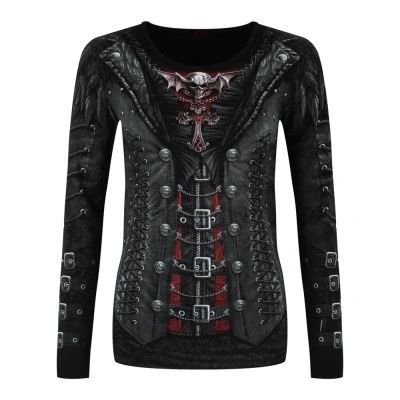 Image de Spiral Top Manches longues Imprimé intégral Gothess Wrap Femme NoirS