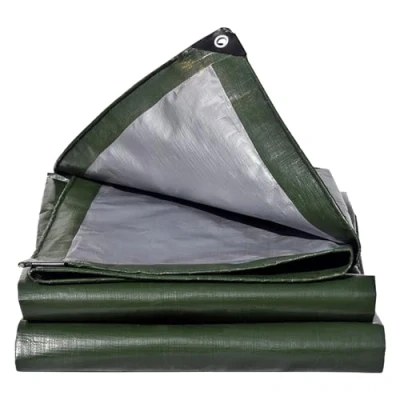 Afbeelding van Afdekzeil, 180 g/m², groen/zilver, waterdicht, met oogjes, afdekzeil voor tuinmeubelen, zwembad, trampoline, scheurvast en schimmelbestendig