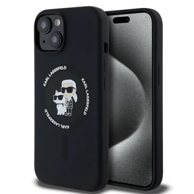 Afbeelding van Karl Lagerfeld iPhone 15 Back cover case Magsafe KC head Ring Black