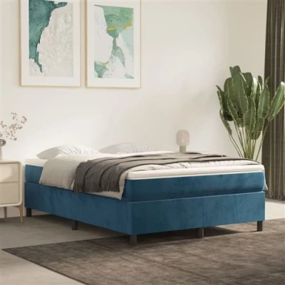 Image de vidaXL Sommier à lattes de lit et matelas Bleu foncé 140x200cm Velours