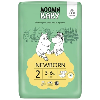 Afbeelding van Moomin Baby Eco Wegwerpluiers Maat 2 56 stuks Absorberend Huidvriendelijk Milieuvriendelijk