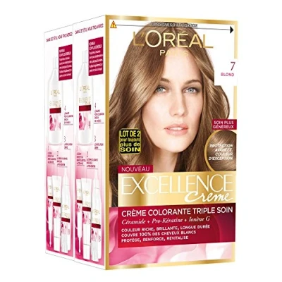 Afbeelding van L&#039;Oréal Paris Excellence Crème permanente haarkleur drievoudige verzorging 100% dekking wit haar tint 7 blond