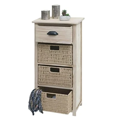 Image de Commode MENDLER HWC K84 bois 83x40x29cm naturel paniers marron clair
