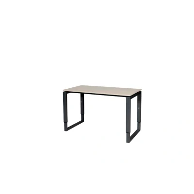 Afbeelding van Domino Plus bureau, hoogte instelbaar (62 85cm) met 120x60cm &#039;zwevend&#039; lindberg (licht) eiken 25mm blad en zwart (RAL9011) O poot frame