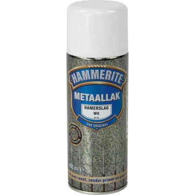 Afbeelding van Hammerite Metaalverf Spray Hamerslag Wit Aflak voor kunststof en metaal