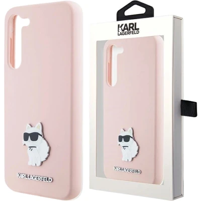 Afbeelding van Karl Lagerfeld Siliconen Choupette Metalen Pin hoesje voor Samsung Galaxy S23 Ultra roze