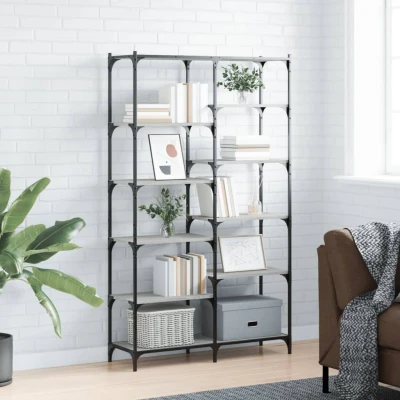 Afbeelding van Boekenrek 100x32x170 cm bewerkt hout en ijzer grijs sonoma