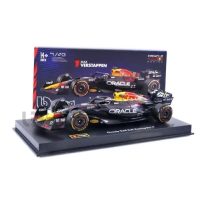 Afbeelding van Bburago Red Bull F1 RB19 #1 Max Verstappen Formule 1 seizoen 2023 in luxe bewaarcase met helm modelauto schaalmodel 12 cm groot 1:43 nieuw model