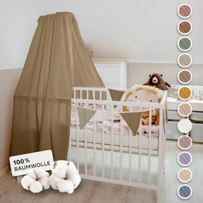 Afbeelding van lilimaus Babybedhemel met hemelstang bedhemel van 100% katoen chiffon ideaal cadeau voor babykamer en kinderkamer gordijnen meisjes jongens