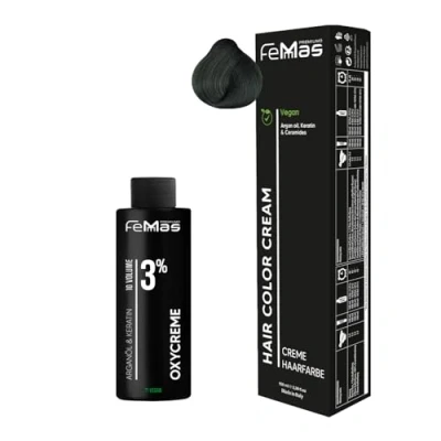 Afbeelding van Femmas Green I Hair Color Cream permanente haarkleurset 100 ml + zuurstofcrème 3% haarkleur ontwikkelaar zacht en duurzaam haarverf voor salon