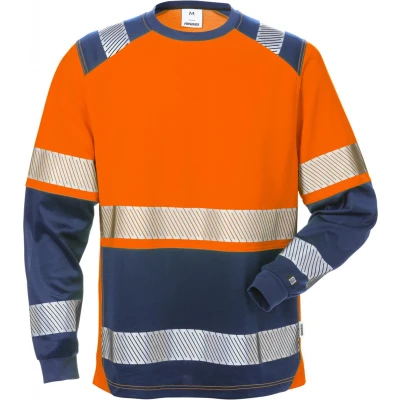 Afbeelding van Fristads Hi Vis T Shirt Lange Mouwen Klasse 2 7457 Thv oranje/marineblauw