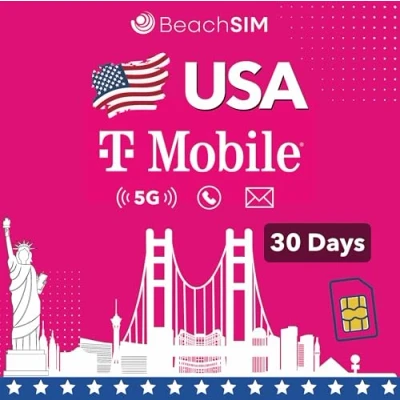 Afbeelding van beachSIM T Mobile USA SIM onbeperkt data &amp; telefonie SMS (USA 30 dagen)