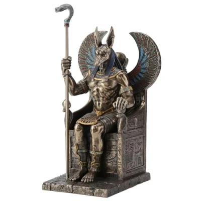 Afbeelding van Veronese Design Beeld/Figuur Egyptische God Anubis op de Troon Zeer gedetailleerd Zware Kwaliteit 26cm x 14cm