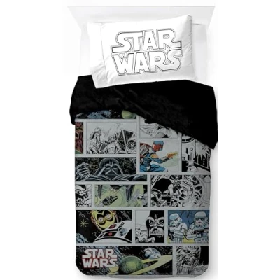 Afbeelding van Star Wars Comic, 100% katoen, dekbedovertrekset, eenpersoonsbed, inclusief kussensloop, 50 x 70 cm