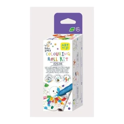 Afbeelding van Haku Yoka: MINI KLEURROL KIT / ZEEDIEREN 12x200cm, inclusief 4 krijtjes en schilderen op nummer, afscheurbaar, in bijenwas (10%), doos 6,2x6,2x19,6cm, 3+