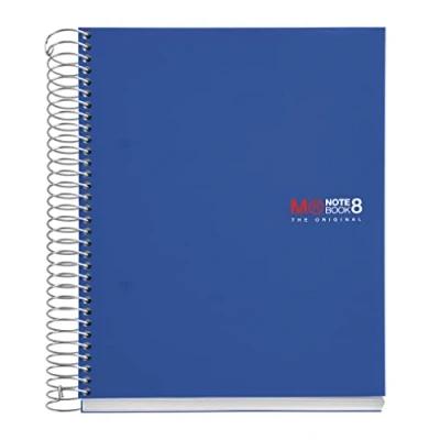 Afbeelding van Miquelrius The Original Notitieboek met 8 gekleurde strepen, omslag van ondoorzichtig polypropyleen, A5 formaat (148 x 210 mm), 2 gaten, 200 vellen 70 g/m², 5 mm geruit, kleur blauw