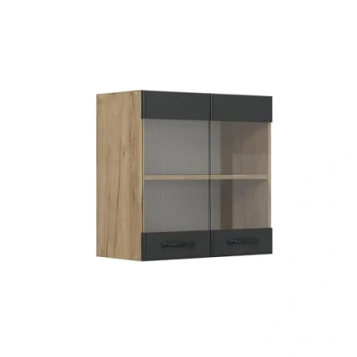 Afbeelding van Vicco Glazen keukenkast R Line, Antraciet landhuis/Krachtige eik goud, 60 cm